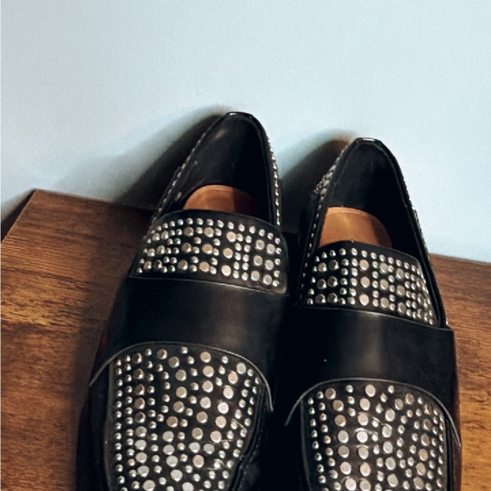 Studded Black Leather Loafers | EU 39 Rock Chic Parisian Statement Flats